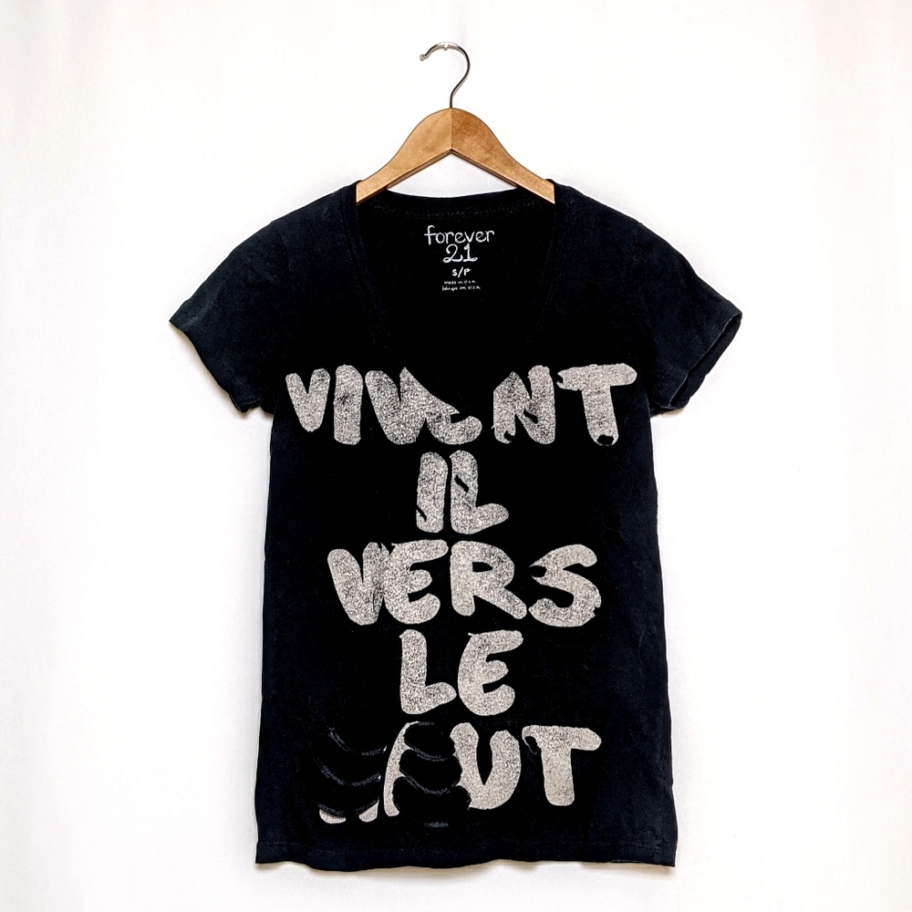 forever 21 deep v distressed graphic tee